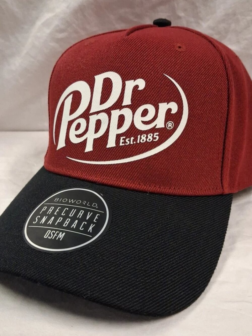 Bioworld Dr Pepper Precurve Snapback Baseball Cap Hat Burgundy/Black Adjustable